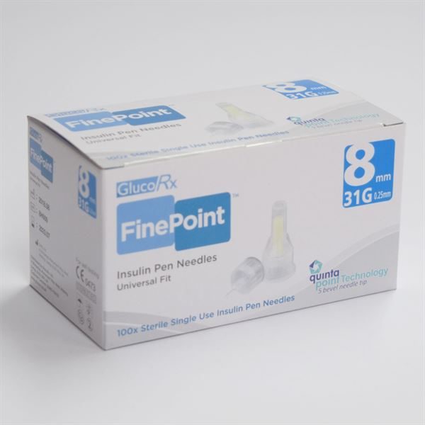GlucoRX Fine Point Needles for Insulin 31 8mm - 100pk 3761590