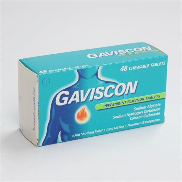 GAVISCON ORIGINAL 250MG PEPPERMINT TABLETS (PACK OF 48) 4037248
