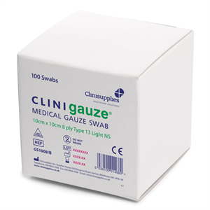 2840213A---CLINI-Gauze-Swabs-Type-13-Non-Sterile-8-ply-10x10cm-–-100