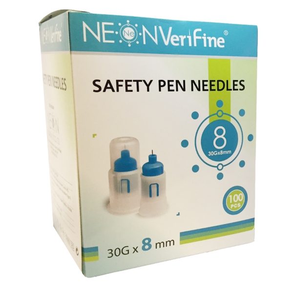 4033197 NEON VERIFINE SAFETY Insulin Pen Needles 8mm.30g - 100pk - edit