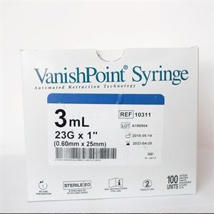 AHP3185-Vanishpoint 3ml Safety Syringe 23g 1inch 100
